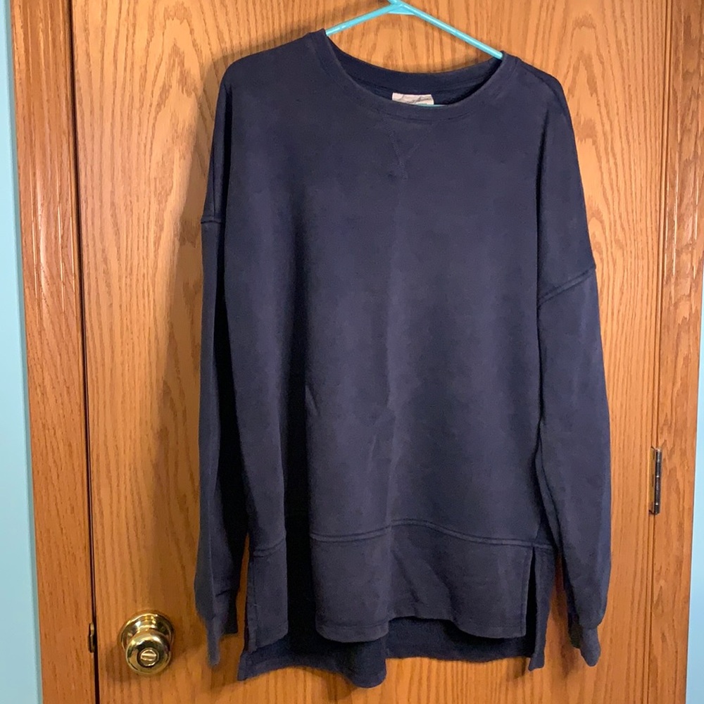 Oversized blue distressed sweater